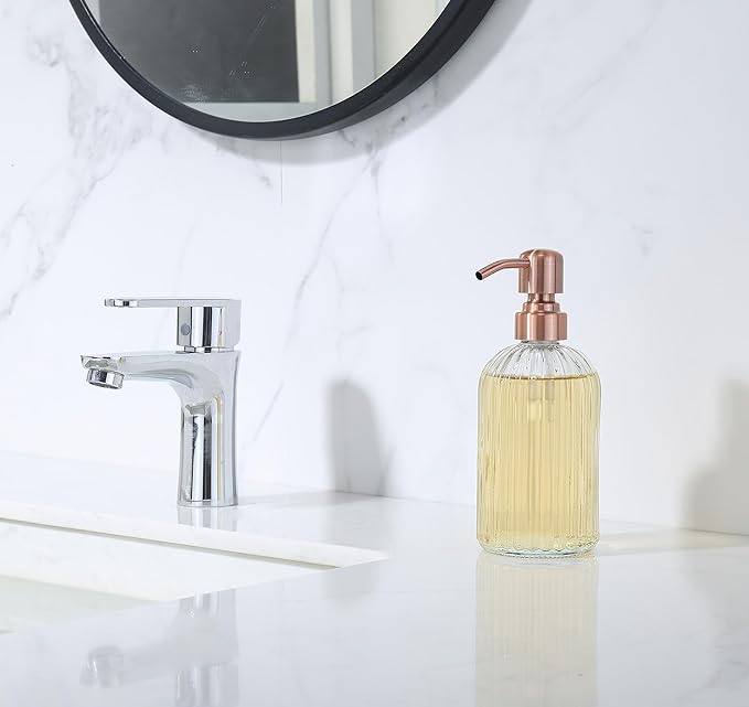 Copper Glass Bathroom Soap Dispenser with Metal Pump,Vintage Dish Soap Dispenser for Kitchen, Used for Lotionor Home,Bathroom,Countertop, Hotel,2 Packs