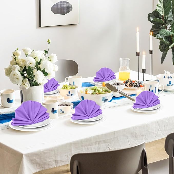 SuperO Set of 120 Cloth Napkins 17 x 17 Inch, Polyester Solid Washable Dinner Napkins with Hemmed Edges,Great for Restaurant, Wedding and Party(Purple)