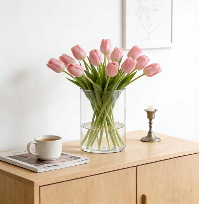 Acrylic Flower Vase Cylinder, 5.9" Tall Clear Plastic Vase for Centerpieces - Shatterproof Wedding, Event & Home Decor Vase, 5.9"X7.86" Tall Round - Clear