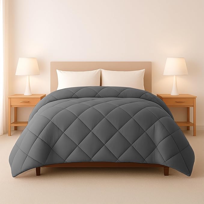 LUX Décor Lightweight Comforter Queen Size - Soft Breathable Down Alternative Diamond Stitched, All Season Grey Comforter with Double Stitched Piping, Oeko-TEX