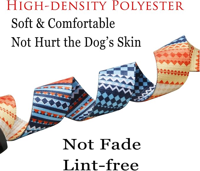 Mihqy Dog Collar and Leash Set with Bohemia Floral Tribal Geometric Patterns - Soft Ethnic Style Collar Adjustable for Small Medium Large Dogs(Bohemian Orange Set,L)
