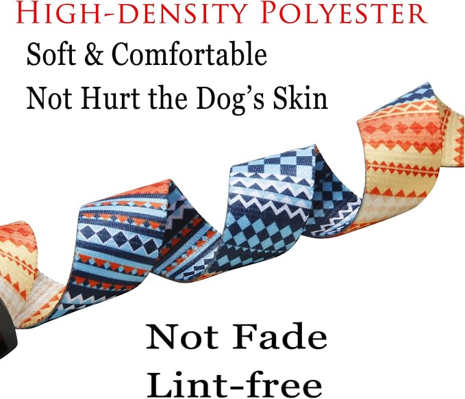 Mihqy Dog Collar with Bohemia Floral Tribal Geometric Patterns - Soft Ethnic Style Collar Adjustable for Small Medium Large Dogs（Bohemian Orange,L）