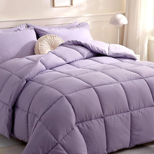 DOWNCOOL Comforters Queen Size, Duvet Insert, Light Purple All Season Duvet, Lightweight Quilt, Down Alternative Hotel Comforter with Corner Tabs (Light Purple, Queen 88x92 Inches)