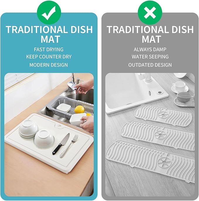 Quick Dry Stone Drying Mat for Kitchen Counter, Stone Dish Drying Mat Foldable, Water-Absorbent Diatomaceous Dish Drying Mats for Dishes Bottles Cups, Match Any Countertop (Pearl White)
