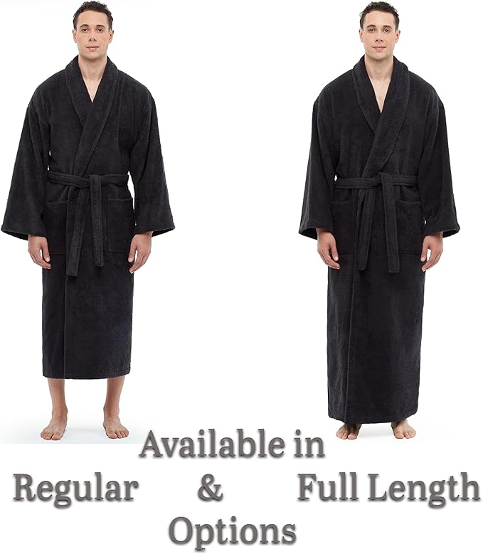 Arus Men's Shawl Collar Robe, Turkish Terry Cotton Bathrobe with Regular and Full Length Options