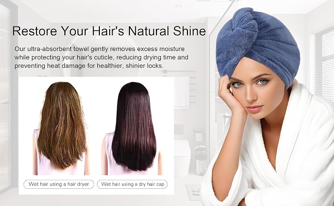 1 Pack Single Layer Dark Blue Microfiber Hair Drying Towel Wrap for Women, Hair Turbans Towel for Wet Hair,Turbie Twist Hair Towels (Dark Blue Color - Single Layer)
