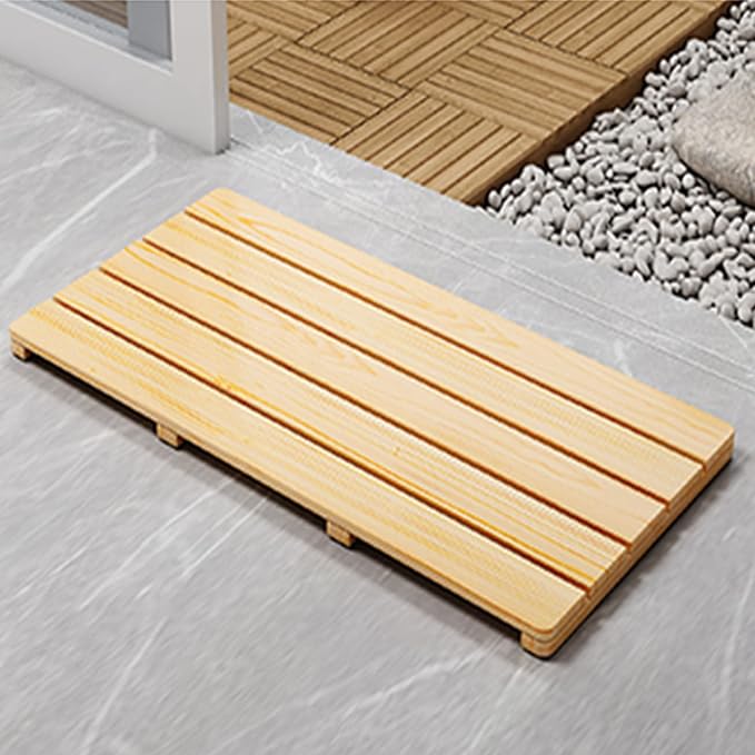 Bamboo Duckboard Bath Mat,Natural Wooden Shower Mat,Bamboo Bath Mat Rectangular Non Slip Shower and Bathroom Mat,for Bathroom,Bathtub,Shower,Sauna,Hot Tub,Customizable,70x70cm/28x28in