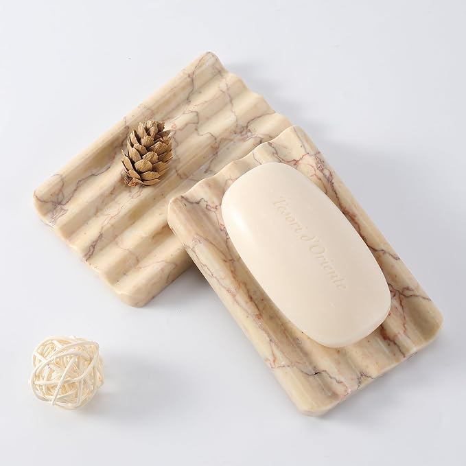 Koville Natural Marble Soap Dish for Bathroom Shower, Bar Soap Holder
