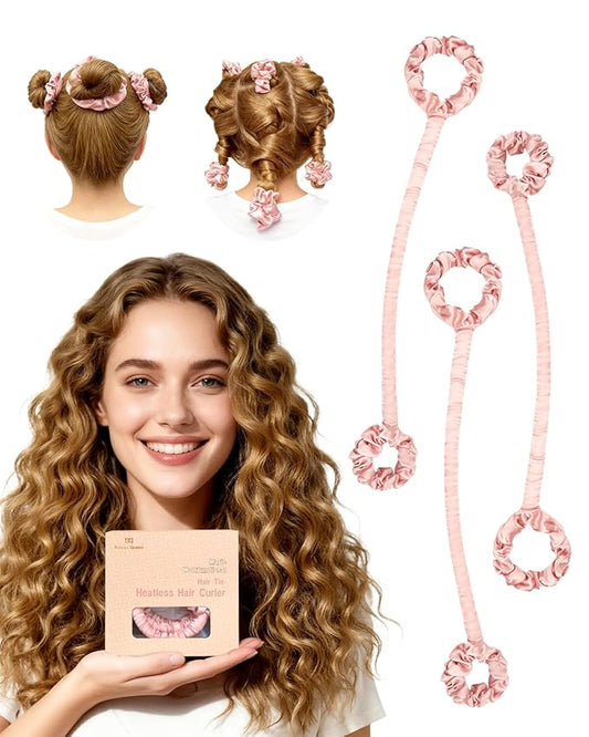 BONNET QUEEN Heatless Hair Curler Set (3Pcs), Heatless Curls Overnight with Satin Hair Rollers, All-in-One Curling Rod for Hair Curlers to Sleep In, Cream Pink(For Tight Curls)