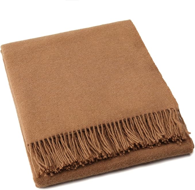 Superfine Alpaca Wool Throw Blanket - Lightweight Alpaca Merino Wool Throw Blankets | Soft Peruvian Alpaca Blanket Wool Blanket Solid Color 62" x 54" (Soft Camel)