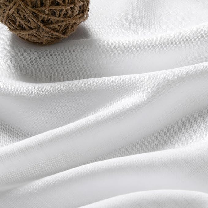 Nanspring White Linen Curtains 112 Inches Long for Living Room Extra Long Back Tab Curtains Farmhouse Light Filtering Semi Sheer Linen Drapes Ceiling to Floor for Large Window 2 Panels Set 52x112
