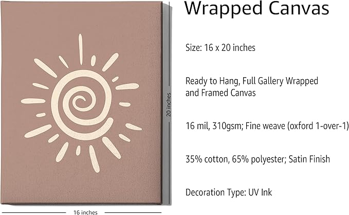 Abstract Spiral Sun Wrapped Canvas Wall Art Swirl Sunburst Print Earth Tones Terracotta 16x20 Inch Gallery Stretched Modern Nature Home Art