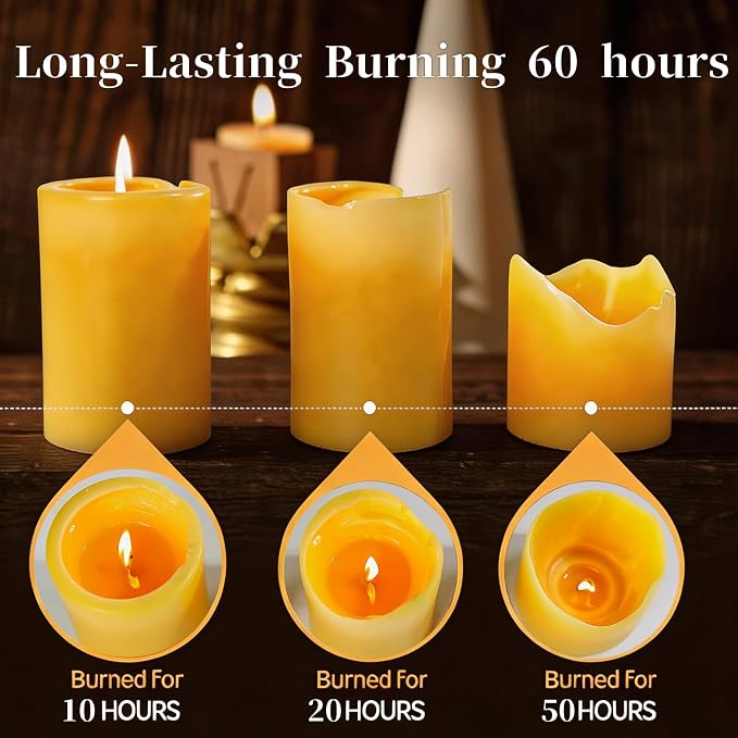 2 Packs 3"x 4" Natural Beeswax Pillar Candles, 100% Pure Beeswax Candle 120 Hours Long Burning Emergency Candle, Unscented Bees Wax Candles for Home Decor, Air Purification, Smokeless & Dripless