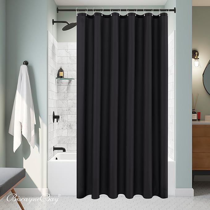 Biscaynebay Hotel Quality Fabric Shower Curtain Liners 66" Width by 72" Length, Black Water Resistant Bathroom Curtains, Rust Resistant Grommets (11 Holes) Weighted Bottom Machine Washable