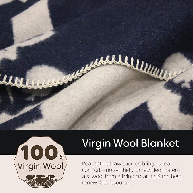 Molithe 100% Wool Blanket, 62" x 86", Warm, Thick, Washable, Military | Great for Camping, Outdoors, Sporting Events, Survival Kits Outerspace Blue