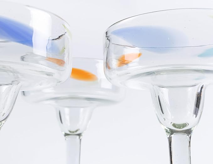 16 oz Hand Blown Mexican Margarita Glasses Set of 4 - Confetti Dots - MEXICAN GLASSWARE