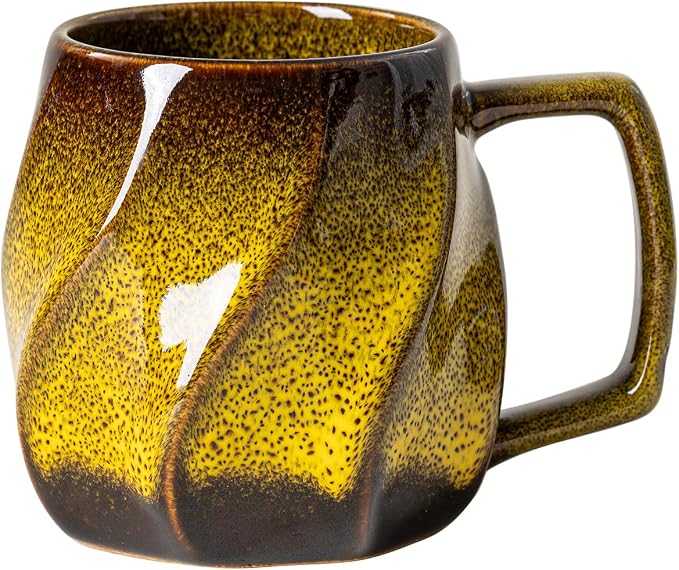Amber Hearth Ceramic Coffee Mug - 17 oz Unique Reactive Glaze Coffee Cup with Ergonomic Large Handle, Ceramic Mug for Office Home, Birthday Gift for Men Women