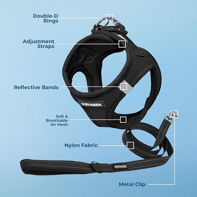 Best Pet Supplies Voyager Step-in Air All Weather Mesh Harness and Reflective Dog 5ft Leash Combo with Neoprene Handle, for Small, Medium and Large Breed Puppies - Black, Medium