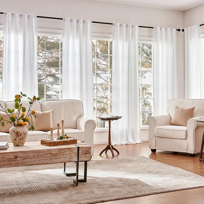 jinchan White Linen Curtains with Privacy Lining 96 inch Lined Curtains for Closet Door Small Window Living Room Bathroom Neutral Farmhouse Cottage Core Light Filtering Rod Pocket Back Tab 2 Panels
