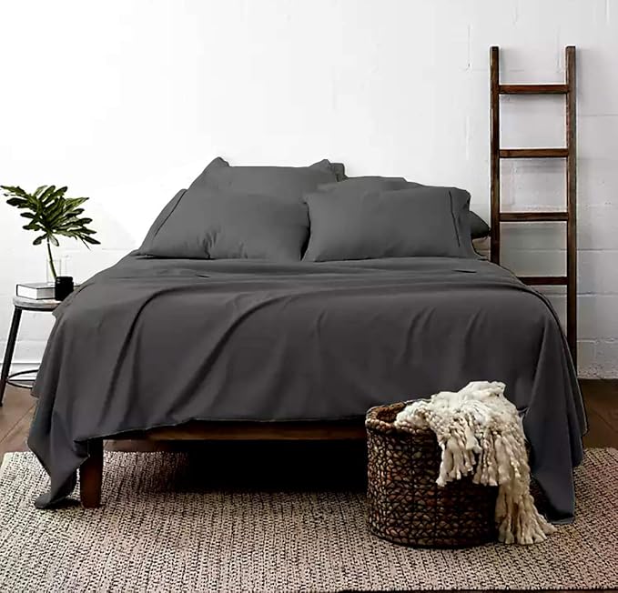 100% Real Certified Organic Cotton Bedsheet Set, Cal-King Size 6 Piece 800-Thread-Count Sheet Set, [1 Fitted + 1 Flat + 4 Pillowcases], Extra 30" Deep Pocket - Dark Grey