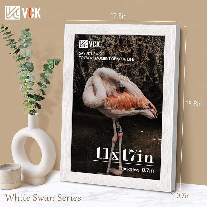 VCK 11x17 Picture Frame Set of 4 - White, Gallery-Quality Wood Poster Frames, 1.1-Inch Wide Border, Polished Plexiglass, Vertical or Horizontal Wall Display for Photo/Art/Prints, White