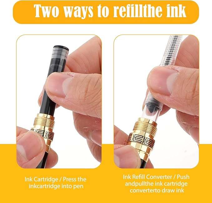 Andibro Metal Fountain Pens, With 10 Black Ink 2.6mm Cartridges, 0.5mm Luxury Fine Point Fountain Pen Business Pen Smooth Writing Stainless Steel Pen Calligraphy Pen for Office School Supplies(Black)
