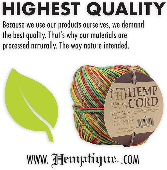 Hemptique 100% Natural Hemp Cord Single Spool - 205ft ~ 62.5m Hemp String Spool - Crafters Number 1 Choice - .5mm Cord Thread for Jewelry Making, Macramé, Scrapbooking, & More - Pastel