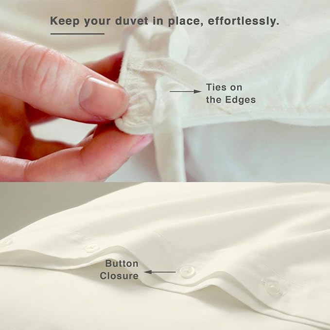 Fabdreams GOTS Certified 100% Organic Cotton Duvet Cover King Size - 400 TC Sateen - Soft - Silky - Button Closure - Edge Ties - 1 Duvet Cover (106"x92")+2 Pillow Shams (20"x36") - Ivory