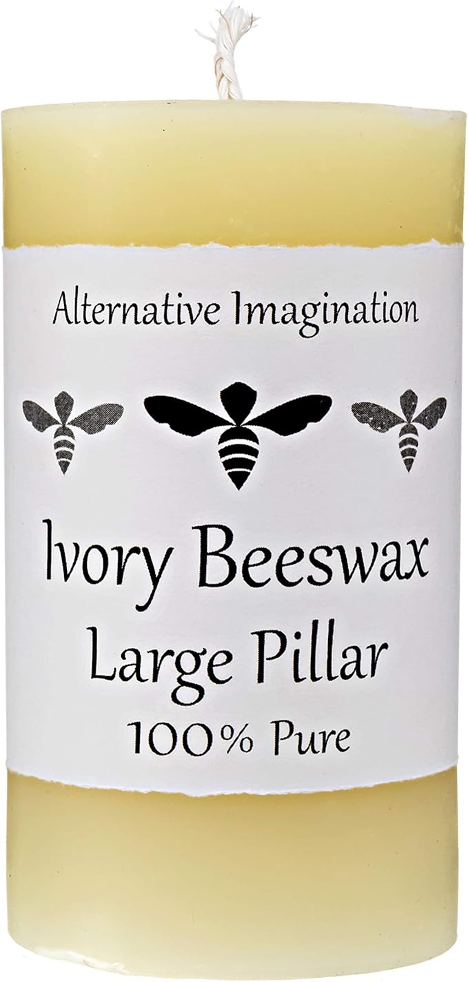 100% Pure Beeswax Candle – Long Lasting Burn – Non-Toxic & Hypoallergenic – Natural Honey Aroma – Handcrafted – Sustainably Sourced – Alternative Imagination – 3x6 Inch – White