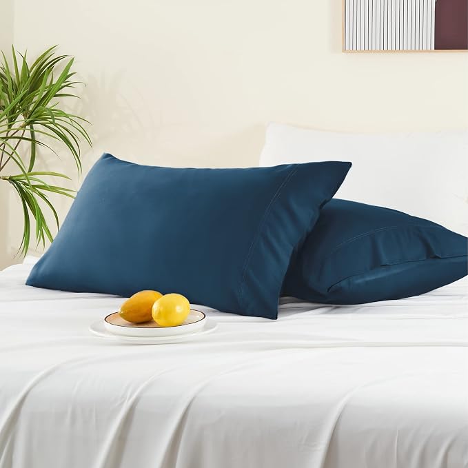 BEDELITE Standard Pillow Cases Set of 2, Rayon Derived from Bamboo, Cooling Pillow Cases for Hot Sleepers & Night Sweats, Breathable Silky Soft Envelope Pillowcases(Navy Blue, 20"x26")