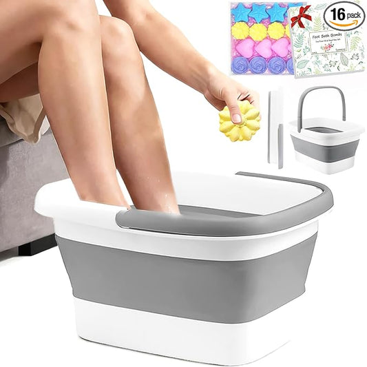 Lanwexy Bath Foot Bombs, 16 Pack Foot Soak with Bath Salt and Tea Tree Oil. Organic Natural Handmade Aroma Pure Essential Oil (Foot Bath Basin + 16 Foot Soak)