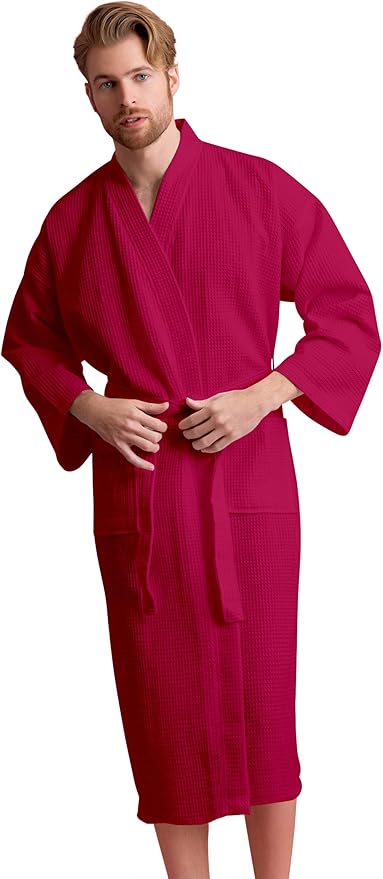 Soft Touch Linen Men's Cotton Waffle Bathrobe, Luxurious & Lightweight, Comfortable & Absorbent, Softness, Fast Dry,