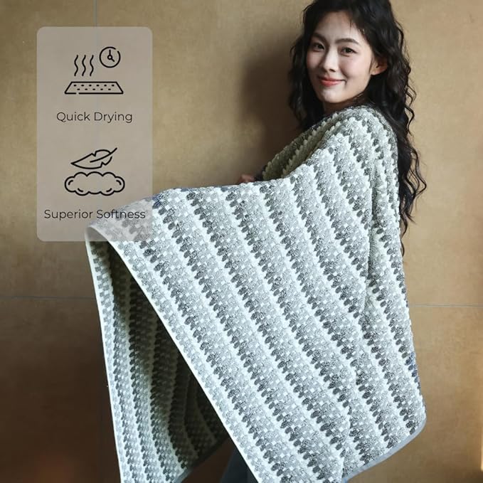 Premium Luxury Waffle Weave Cotton Towel Set - 160g Hand Towel & 650g Oversized Bath Towel (30"x60") - Ultra Absorbent, Quick-Dry, Soft Textured Jacquard (Earth Grey)