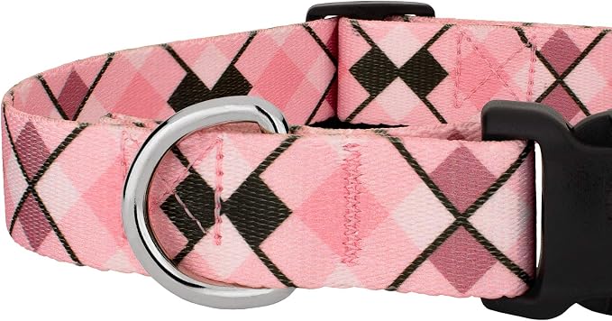 Country Brook Petz - Pink and Brown Argyle Everyday Dog Collar and Leash Limited Edition - Plaid and Argyle Collection Featuring Charming Designs (1/2 Inch, Extra Small)