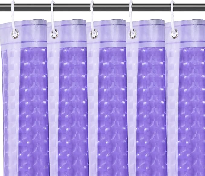 EVA Purple Shower Curtain Liner, 3D Plastic 5G Shower Liner with 12 Rustproof Metal Grommets and Weighted Magnets, Waterproof Duty for Bathroom 72 x 72