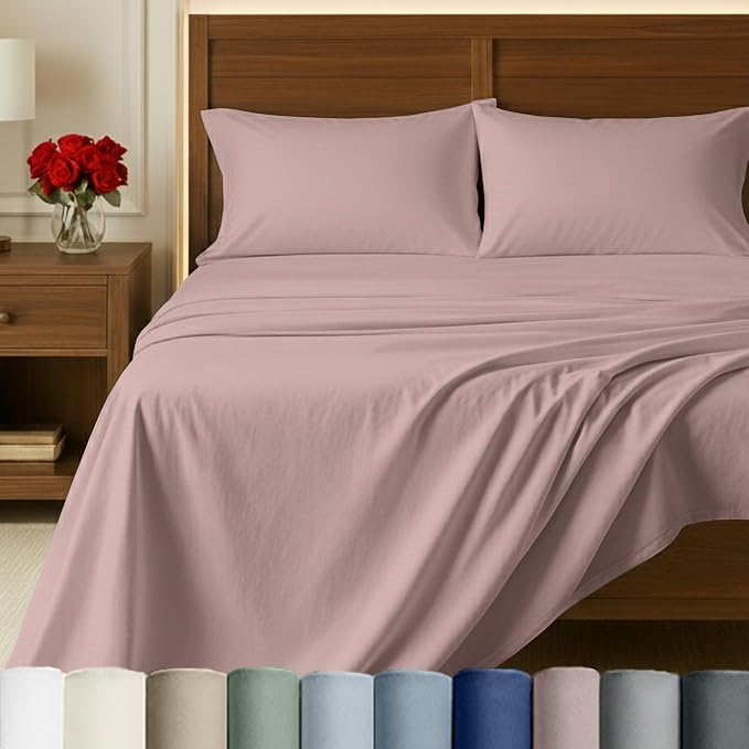 California Design Den King Size Bed Sheets Set - Certified Authentic 100% Egyptian Cotton Sateen, Deep Pocket King Size Sheets Set, Gripper Elastic, Durable Luxury Bedding - Dusty Rose