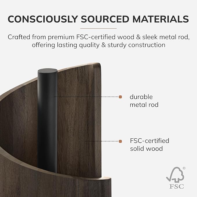 Anji Mountain Wooden Paper Towel Holder Countertop with Mango Wood Round Base and Iron Holder, Holder Stand for Kitchen Roll Organizer & Kitchen Dining Table Home Decor - Chocolate/Black, Classic