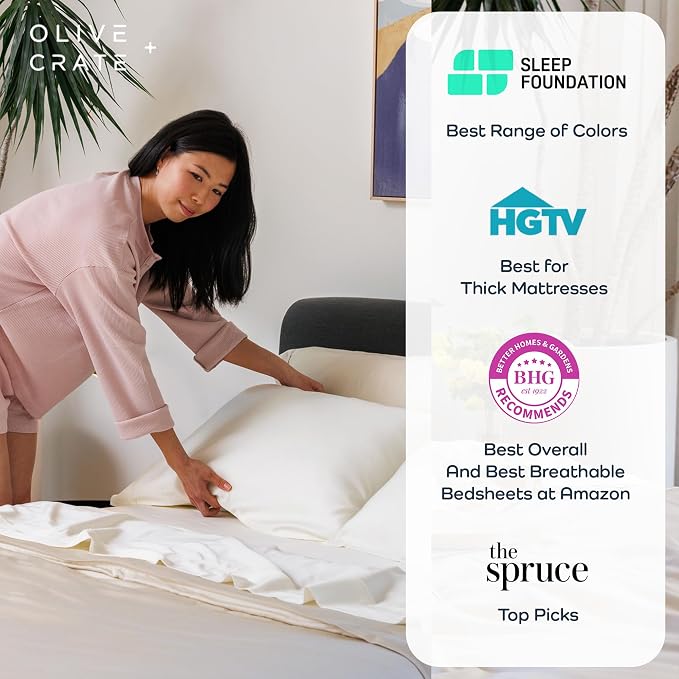 Olive + Crate Tencel Eucalyptus Pillowcases - 100% Tencel Lyocell Cooling Pillow Cases for Hot Sleepers - Hypoallergenic, Moisture-Wicking, Silk Alternative, Vegan - King Size Set of 2 [Ivory]
