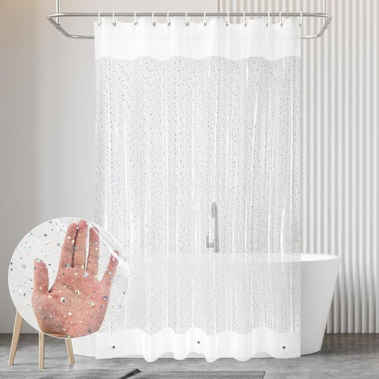 PEVA Shower Curtain, Water Repellent Premium Bathroom Shower Curtain with 3 Magnetic Weights for Shower Stall, Bathtubs