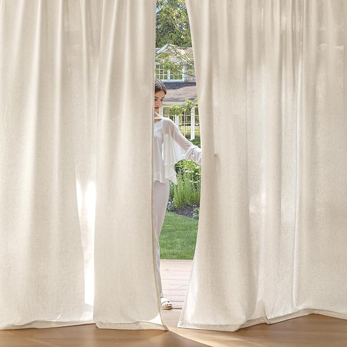 MIULEE Non-See-Through Privacy Linen Curtains 2 Panels, Light Filtering Window Curtains Farmhouse Textured Back Tab Semi Sheer Drapes for Bedroom Living Room, 52 x 96 Inches Long, Cream Ivory