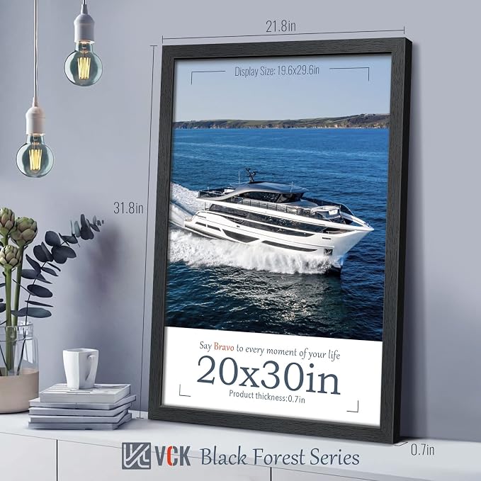 VCK 20x30 Frame 4 Pack - Black, Gallery-Quality Wood Picture Frames, 1.1-Inch Wide Border, Polished Plexiglass, No Mat, Vertical or Horizontal Wall Display for Photo/Art/Prints