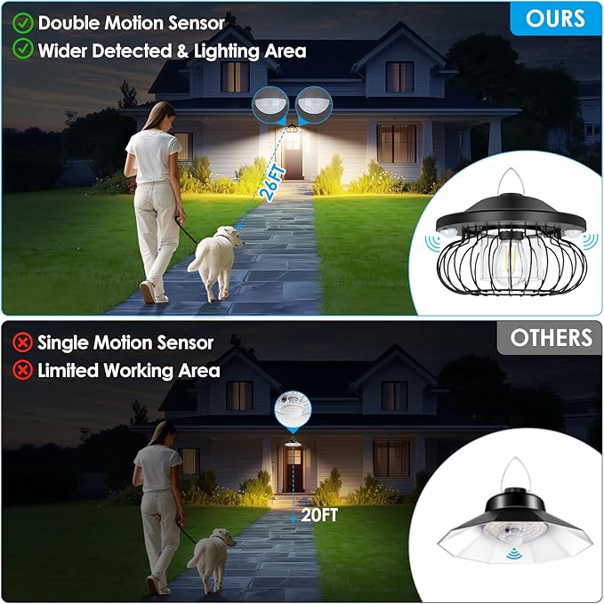 ropelux Solar Shed Light Outdoor Indoor, Bright 2000LM 5 Modes (Daytime Available) Lamp with 3 Color Temps Dual Motion Sensor Remote, Hanging Pendant Lights for Gazebo Barn Garage Shop, 1 Pack
