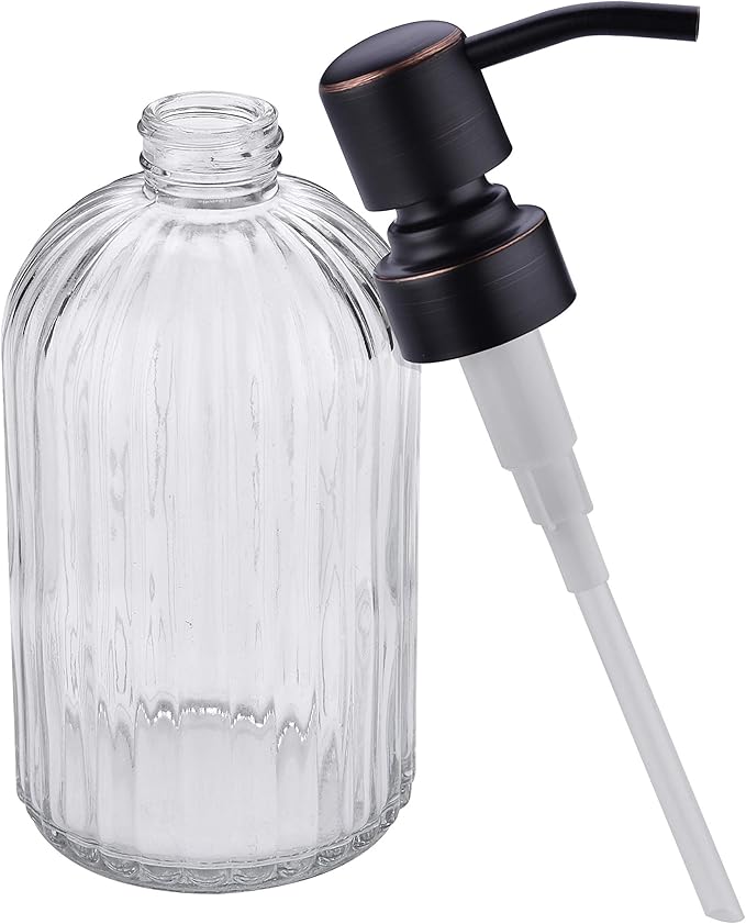 Dish Kitchen Soap Dispenser, Oil Rubbed Bronze Bathroom Liquid Soap Dispensers,with Rustproof Stainless Steel Pump,16 Oz Clear Glass Bottle,2 Packs