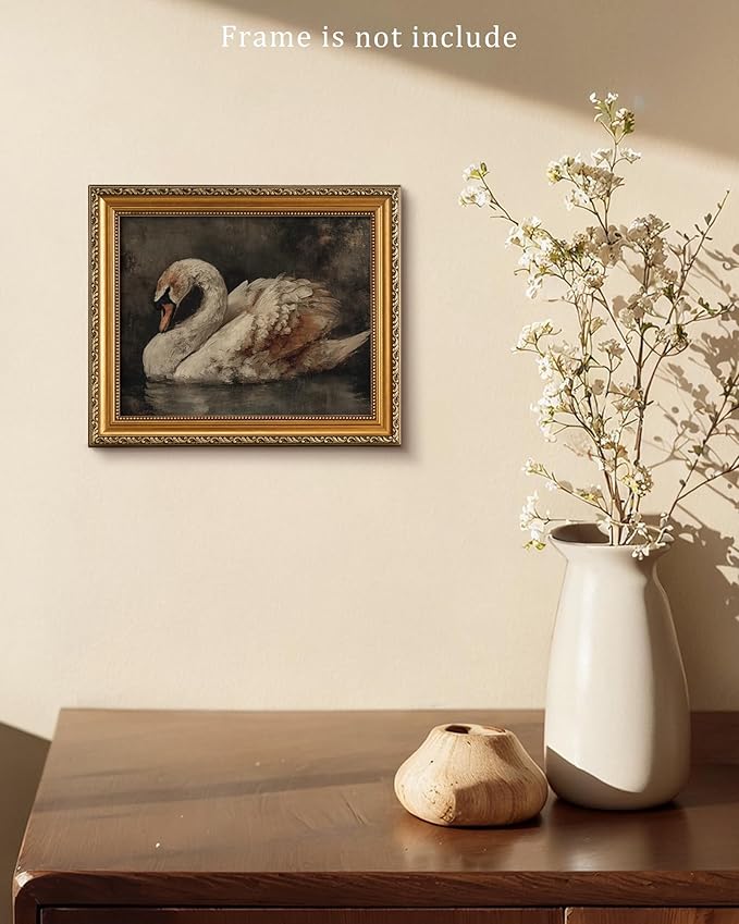 Vintage Swan Wall Art, Minimalist Elegant Swan Canvas Wall Decor, Neutral Animal Artwork Art Prints Room Decor, Cottagecore Classic Bird Art for Bedroom, Living Room, Bathroom, Lake House - 8x10Inch Unframe
