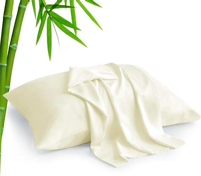 BEDELITE Standard Pillow Cases Set of 2, Rayon Derived from Bamboo, Cooling Pillow Cases for Hot Sleepers & Night Sweats, Breathable Silky Soft Envelope Pillowcases(Cream, 20"x26")