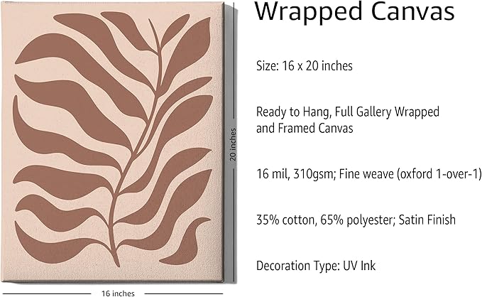Abstract Organic Leaf Silhouette Wrapped Canvas Wall Art Botanical Shapes Earth Tones Terracotta 16x20 Inch Gallery Stretched Modern Nature Home Art