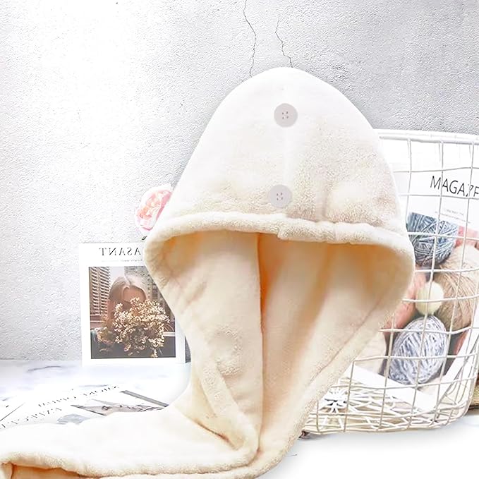 Microfiber Hair Drying Towel Wrap for Women, Hair Turbans Towel for Wet Hair,turbie Twist Hair Towels(The Color of the Picture is for Reference only) (Warm White)