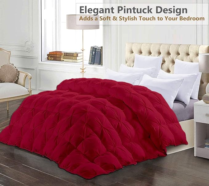 Super King Plus Down Alternative Comforter 120x120 Inch Burgundy – 500 GSM Ultra Soft Breathable, Luxury Pintuck Pinch Pleat, All Season Duvet Insert with Corner Tabs, Machine Washable