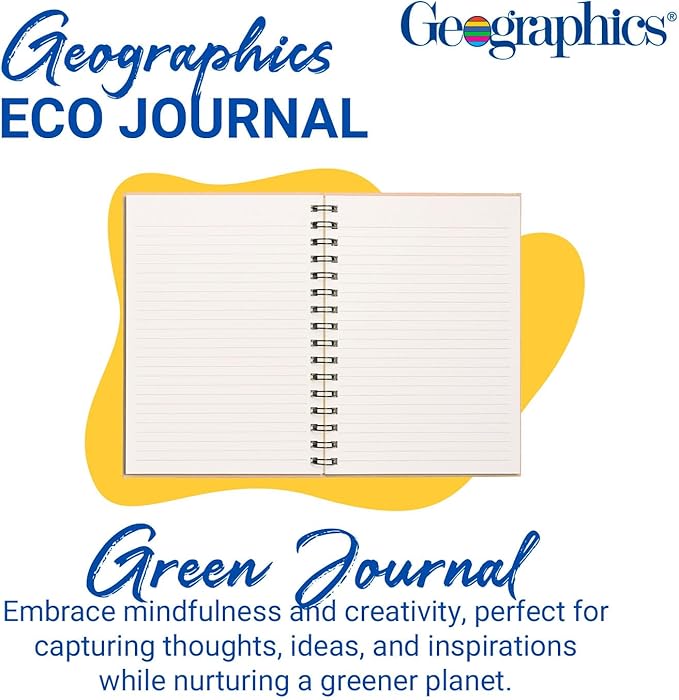 Geographics Eco Journal 5.4" x 8.25", Tree-Free Spiral Notebook with 70 gsm Sugar Cane Paper, Daily Nature Journal with Double-Wire Binding & Elastic Band, 80 Sheets, Cactus