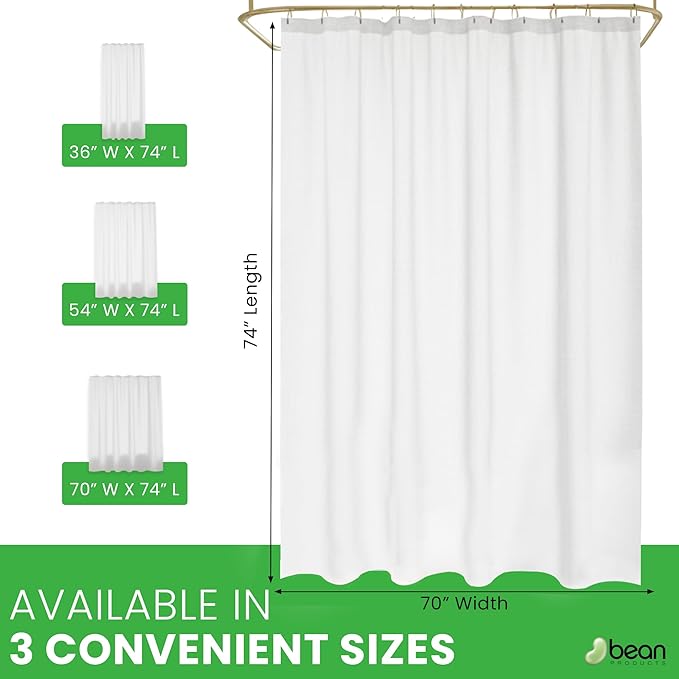 FABRIC SHOWER CURTAIN LINER 70"x74" Standard Bathtub Size, Stylish Quality Bathroom Drape, Earth Friendly Non-Toxic Odor-Free natural Cotton Liner Light-Weight Washable WHITE Shower Curtain 70x74 WC